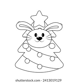 Cute Rabbit in costume Christmas Tree in black and white