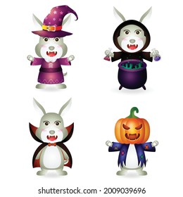 cute rabbit with costume halloween character collection