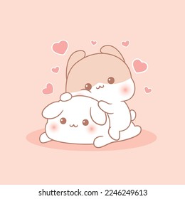 Cute rabbit couple love , happy valentine's day, cartoon character illustration