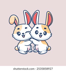 Casal De Coelho Bonito Jogando Juntos Ilustração De Ícone De Vetor De Desenho Animado. Animal Nature Icon Concept Vetor Premium Isolado. Estilo de Desenho Animado Plano