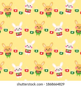 cute rabbit couple seamless pattern background