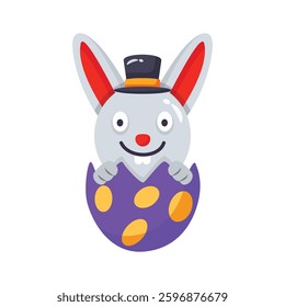 Cute rabbit in a cracked eggshell, 3d style icon