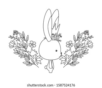 Cute rabbit with crown flowers and leaves design, Animal zoo life nature character childhood and adorable theme Vector illustration