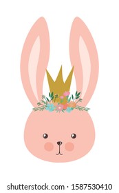Cute rabbit with crown flowers and leaves design, Animal zoo life nature character childhood and adorable theme Vector illustration