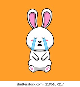 Cute Rabbit Crying Cartoon Vector Icon Illustration. Flat Cartoon Concept