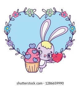 cute rabbit with cupcake valentines day card