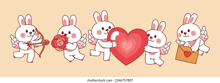 Cute Rabbit Cupid Character, Vector, Illustration