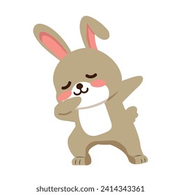 Cute rabbit dabbing dance vector