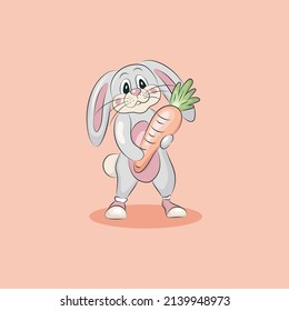 Cute Rabbit Dabbing Pose With Carrot Cartoon Vector Icon Illustration. Animal Icon Concept Isolated Premium Vector. Flat Cartoon Style