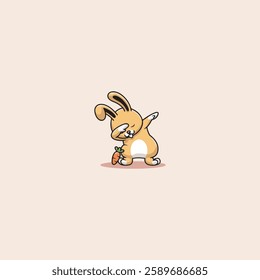 Cute Rabbit Dabbing Pose With Carrot icon flat vector design.