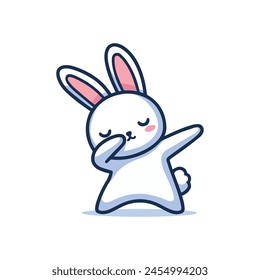 cute rabbit dabbing pose cartoon kawaii vector illustration template design