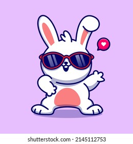 Cute Rabbit Dance Wearing Glasses Cartoon Vector Icon Illustration. Animal Nature Icon Concept Isolated Premium Vector. Flat Cartoon Style