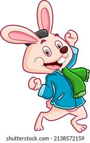 The cute rabbit is dancing with the happy expression of illustration