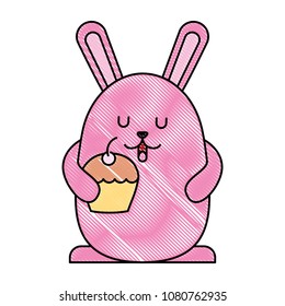 cute rabbit with delicious cup cake kawaii character