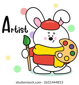 Cute Rabbit Doctor Cartoon Vector Icon Illustration. Kawaii Bunny Animal job. Flat Character Style. Happy Occupation Kid.