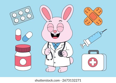 Cute Rabbit Doctor Illustration Vector