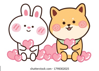 Cute rabbit   dog in cartoon Animals character design Shiba inu Japanese dog Kid graphic Image for card sticker baby product Kawaii Vector Illustration 