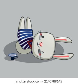 cute rabbit is doing gymnastics. yoga