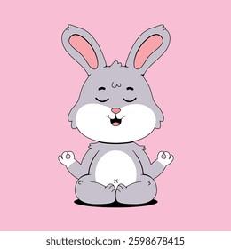 Cute rabbit doing yoga meditation cartoon