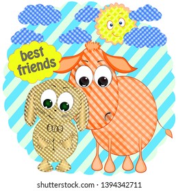 cute rabbit and donkey cartoon vector illustration. rabbit and donkey best friends cartoon vector illustration.