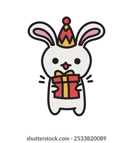 Cute Rabbit Doodle Illustration - Birthday Rabbit