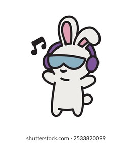 Cute Rabbit Doodle Illustration - Rabbit Hiphop