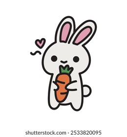 Cute Rabbit Doodle Illustration - Rabbit Holding Carrot