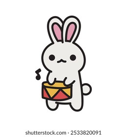 Cute Rabbit Doodle Illustration - Rabbit Playing Drum