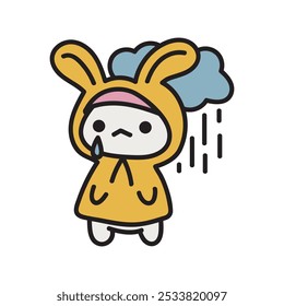 Cute Rabbit Doodle Illustration - Raincoat Rabbit