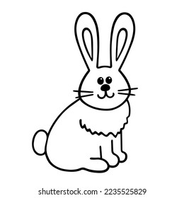 Cute rabbit. Doodle. Outline of a sitting bunny. Isolated element on a white background. Lepus.