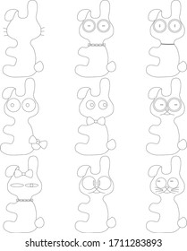 Cute rabbit doodle series, avatars, sketch line style icons. Flat animals, logo, rabbit set. Vector illustration Pets character rabbit handmade to print T-shirts. Vector illustration rabbit