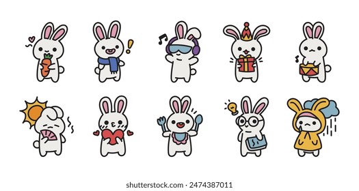 Cute Rabbit Doodle Set Collection