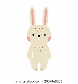 Cute rabbit in doodle style. Drawing of hare for children poster. Easter bunny.