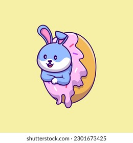 Cute Rabbit In Doughnut Cartoon Vector Icons Illustration. Flat Cartoon Concept. Suitable for any creative project.
