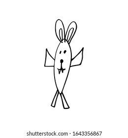Cute rabbit drawn by hand. Baby scribble. Doodle bunny for easter design, print, decoration kids playroom or greeting card.