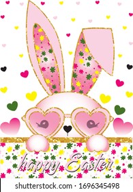 The cute rabbit was drawn. Magic Shine Font. Print design concept for kids