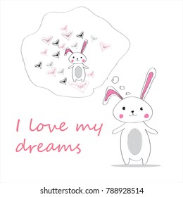 cute rabbit is dreaming. Vector illustration eps 10