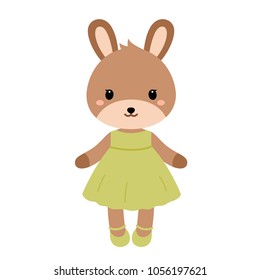 Cute rabbit in dress in modern flat style. Vector.