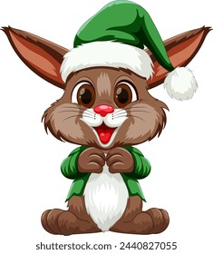 Cute rabbit dressed as an elf for Christmas.