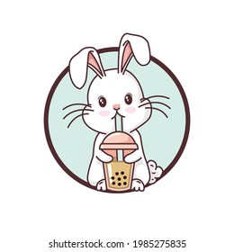 Cute rabbit drink boba milk tea cartoon illustration The Concept. Flat Cartoon Style Suitable for Landing Web Pages, Banners, Flyers, Stickers, Cards