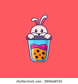Cute rabbit Drinking Boba milk tea. Animal cartoon concept isolated. Can used for t-shirt, greeting card, invitation card or mascot.