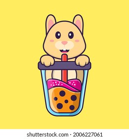Cute rabbit Drinking Boba milk tea. Animal cartoon concept isolated. Can used for t-shirt, greeting card, invitation card or mascot.