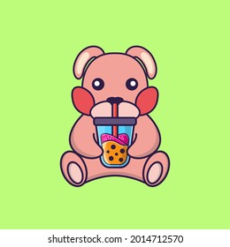 Cute rabbit Drinking Boba milk tea.