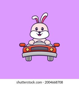 Cute rabbit is driving. Animal cartoon concept isolated. Can used for t-shirt, greeting card, invitation card or mascot.