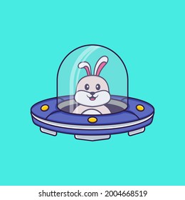 Cute rabbit Driving Spaceship Ufo. Animal cartoon concept isolated. Can used for t-shirt, greeting card, invitation card or mascot.