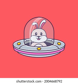 Cute rabbit Driving Spaceship Ufo. Animal cartoon concept isolated. Can used for t-shirt, greeting card, invitation card or mascot.