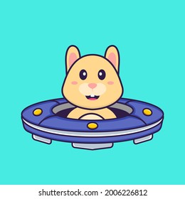 Cute rabbit Driving Spaceship Ufo. Animal cartoon concept isolated. Can used for t-shirt, greeting card, invitation card or mascot.