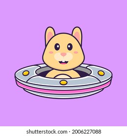 Cute rabbit Driving Spaceship Ufo. Animal cartoon concept isolated. Can used for t-shirt, greeting card, invitation card or mascot.