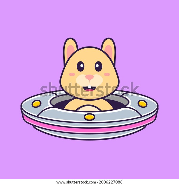 Cute Rabbit Driving Spaceship Ufo Animal Stock Vector (Royalty Free ...