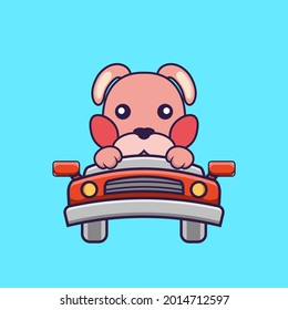 Cute rabbit is driving. Vector Illustration